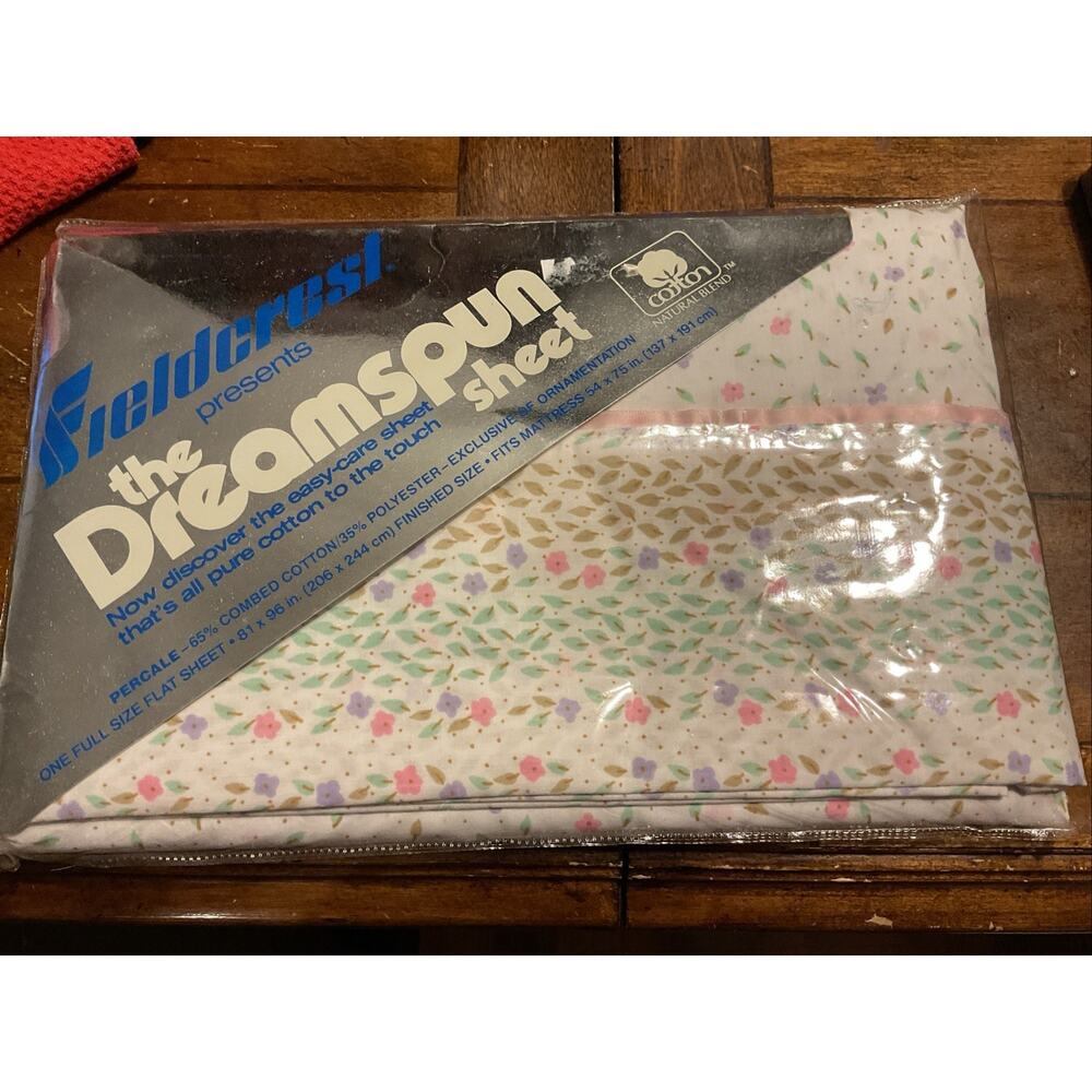 NOS Fieldcrest Dreamspun White Floral Full Flat Sheet Vintage Sweet Dreams